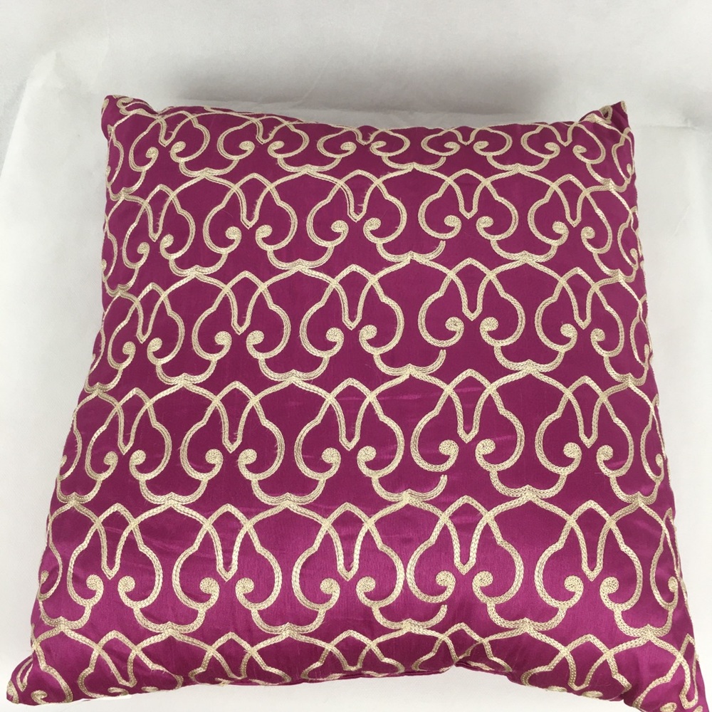 Fuschia Silk Embroidered Front Accent Pillow